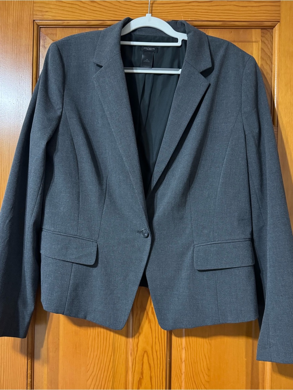 Ann Taylor Factory Dark Gray Single-Button Tailored Blazer
